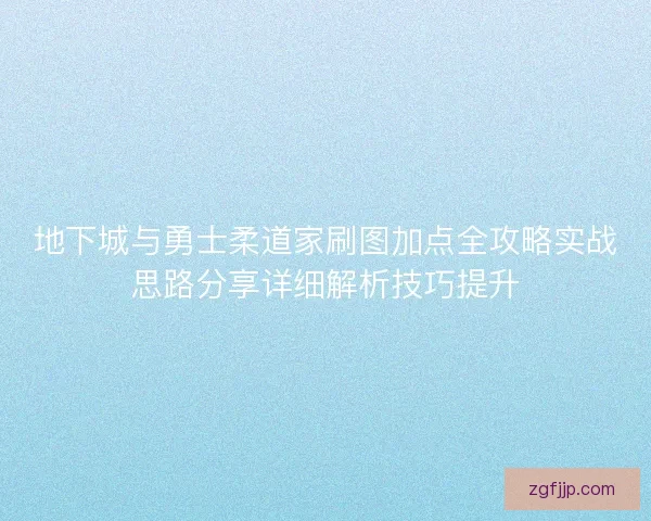地下城与勇士柔道家刷图加点全攻略实战思路分享详细解析技巧提升